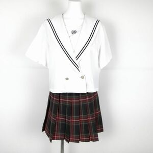 1円 セーラー服 ミニスカート 上下2点セット 大きいサイズ 特大 カンコー 夏物 青2本線 女子 学生服 中学 高校 白 中古 ランクC EY4966