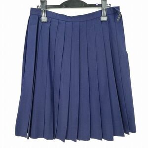 1円 スクールスカート 大きいサイズ 夏物 w75-丈59 紺 中学 高校 プリーツ 学生服 制服 女子 中古 IN2800