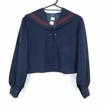 1円 セーラー服 上着 冬物 赤3本線 女子 学生服 中学 高校 紺 制服 中古 ランクC EY4932_画像1