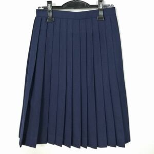 1円 スクールスカート 冬物 w60-丈63 紺 中学 高校 プリーツ 学生服 制服 女子 中古 IN3044