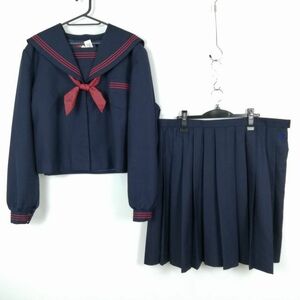 1円 セーラー服 スカート スカーフ 上下3点セット 指定 大きいサイズ 特大 トンボ 冬物 赤3本線 女子 中学 高校 紺 中古 ランクC EY5125