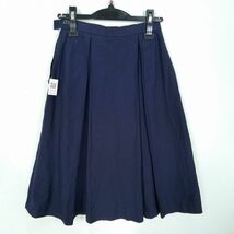 1円 スクールスカート 夏物 w62-丈63 紺 中学 高校 プリーツ 学生服 制服 女子 中古 HK1348_画像2