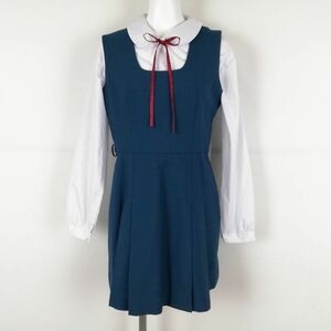 1円 ジャンスカミニ 紐タイ バスト82 ウエスト70 冬物 女子 学生服 神奈川神明中学 花紺 制服 中古 ランクC EY5459