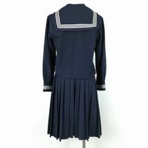 1円 セーラー服 スカート スカーフ 上下3点セット 冬物 白3本線 女子 学生服 東京大妻中学 紺 制服 中古 ランクC EY5439_画像2