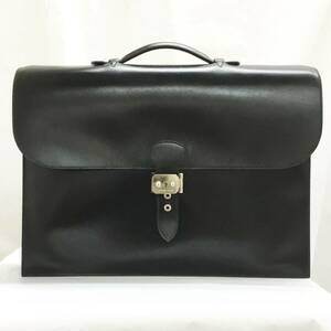 送料無料 中古 エルメス バッグ HERMES サックアデペッシュ 41 ボックスカーフ ブラック シルバー金具 □F刻印 147584