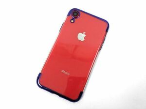 iPhone XR用 クリアケース ソフトカバー TPU 透明 電解メタル 電着 高品質 ブルー