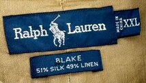 90s Ralph Lauren ラルフローレン 「BLAKE」 長袖 シルク リネン ボタンダウン シャツ 春夏 XXL カーキ ヴィンテージ ビッグサイズ 絹麻 BD_画像4