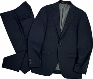 22ss ORIHICA オリヒカ 「ウォッシャブル ストレッチ スーツ」 シャドーストライプ 2ボタン ノータック 通年素材 Y6 M相当 紺 定価￥42,900