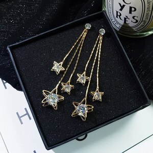 新品未使用 ピアス ゴールド ロング タッセル cz スター 星 レディース 韓国 S925針 キュービックジルコニア ペンダント 女性用 #D147-2