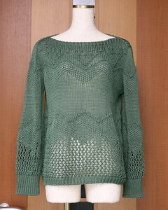【美品】シビラ・編み目模様の美しいニットプルオーバー（青緑系）