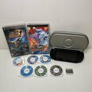 動作確認済 PlayStationPortable PSP 本体 PSP-3000 バッテリーなし ソフト付き SDカード モンハン 本体ソフトケース 中古品 【郡3184】