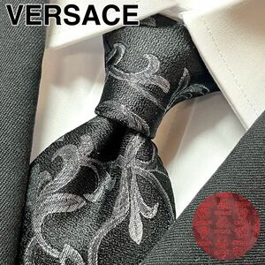 ヴェルサーチェ(VERSACE) バロック ボタニカル 柄 ブランド ネクタイ メデューサ ロゴ 黒色 銀色 ブラック イタリア製