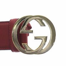 1円スタート 美品 GUCCI グッチ インターロッキングG レザーベルト 546386 ダブルG Gバックル ゴールド金具 服飾 小物 レッド 赤 メンズ_画像5