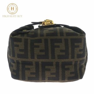 1円スタート FENDI フェンディ ズッカ柄 バニティバッグ FFロゴ ゴールド金具 化粧ポーチ コスメポーチ 小物入れ キャンバス ブラウン