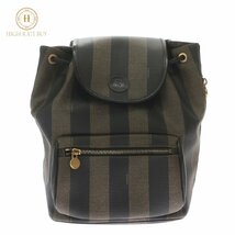 1円スタート FENDI フェンディ ぺカン柄 リュック 巾着型 FFロゴ ゴールド金具 リュックサック バックパック デイパック ナイロン ブラウン_画像1