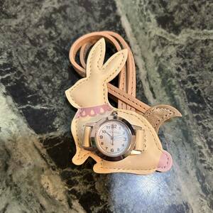 [Новые] Design Watch ★ Pocket Watch Bag Bag Sagm Charm Quartz Rabbit Fake Leathere Beige Pink