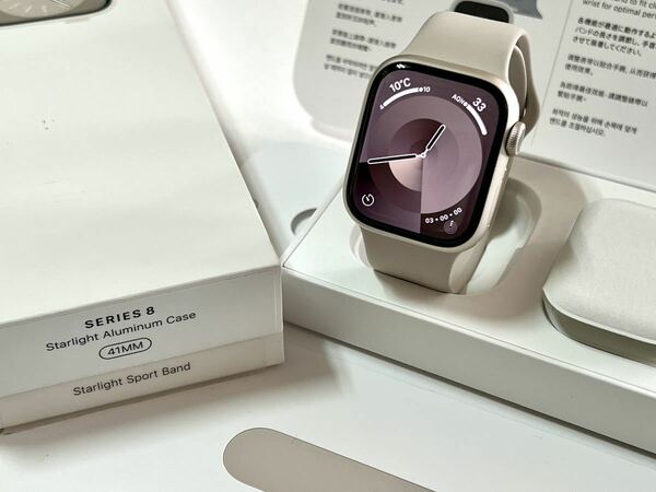 ★美品 AppleCare+あり★ Apple Watch Series 8 41mm アップルウォッチ スターライト アルミニウム GPS バッテリー100% スポーツバンド