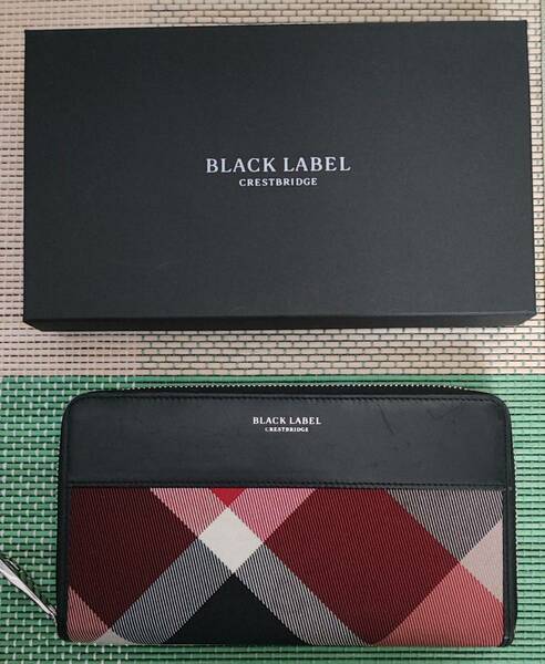 BLACK LABEL CRESTBRIDGE クレストブリッジチェック ラウンドファスナー長財布 レッド