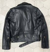 90s ヴィンテージ 英国製 エアロレザー【AERO LEATHER】馬革 Motorcycle Jacket スタッズ装飾 ダブルライダースジャケット 茶芯 36/S-M_画像3