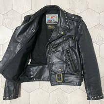 90s ヴィンテージ 英国製 エアロレザー【AERO LEATHER】馬革 Motorcycle Jacket スタッズ装飾 ダブルライダースジャケット 茶芯 36/S-M_画像2