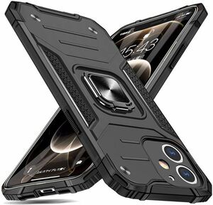 [S65]iPhone12|12Pro Impact-proof ring attaching on-board interaction stand case ( black )