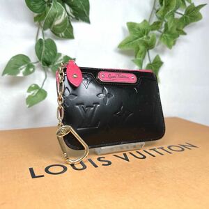 1円 ルイヴィトン LOUIS VUITTON ヴェルニ 小銭入れ キーケース コインケース ポシェットクレ NM シリアル CA0049 ブラック×ピンク系