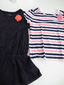 **OSHKOSH オシュコシュ 半袖薄手コットンワンピース紺 5T & CIRCO 女の子半袖ボーダーTシャツ ピンク紺 4T