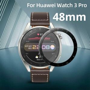 HUAWEI Watch 3 Pro 48mm ガラスフィルム 黒縁 黒枠 ファーウェイ ウォッチ 3 プロ 液晶保護フイルム 