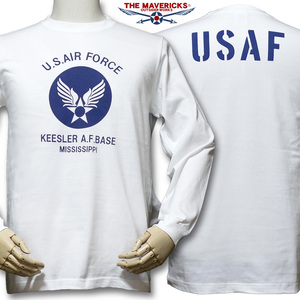 ミリタリー 長袖 Tシャツ L メンズ THE MAVEVICKS ブランド 綿100% USAF エアフォース ホワイト 白