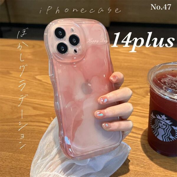 ぼかしグラデーション iPhone14plusケース ピンク 水墨 透感 可愛い