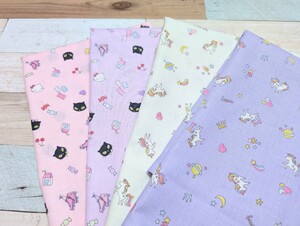 ＊40×60cm＊ハンドメイド＊ランチョンマット4枚セット＊給食＊チビユニコーン・チビネコ柄＊入園・入学・新学期準備＊小学校