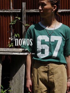 67nowos ノーウォス 23SS 67Printed cutsew F グリーン 新品 ひび割れプリント ヴィンテージ加工 ナンバリング カットソー フットボールTee