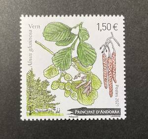 外国切手（未使用）フランス領アンドラ 2021年発行 ハンノキ 単片1種完 - 植物 ヨーロッパハンノキの花 凹版
