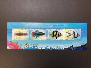 外国切手（未使用）インドネシア 2021年発行 観賞魚 4種小型シート - 生き物 動物 熱帯魚 ベタ テンジクダイ 光沢加工 Fish さかな