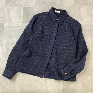 90‘s Burberry バーバリー チェック柄 メガチェック 長袖シャツ レディース 42サイズ LL ネイビー