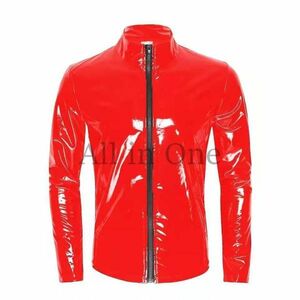 82-24-34 men's lustre pa tent leather jacket tops [ red,L size ] man tops Event cosplay ero sexy.2