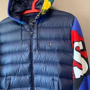 ポロ ラルフローレン ダウンジャケット POLO RALPH LAUREN WATER REPELLENT DOWN ski 92 710717022002 Blue Red スキー 92年 プリント ダウンフーディー