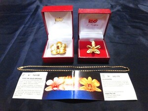 RISIS 24K GOLD ORCHIDS・24金張蘭の花・ペンダントヘッド ブローチ兼用・共用チェーン・美品・ケース入り