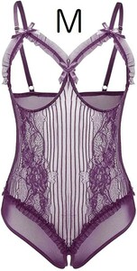 C1007 super sexy body suit [ purple M] sexy Ran Jerry floral print race baby doll ..