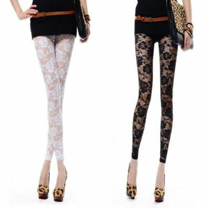 L1017S sexy leggings [ white black 2 pairs set ] race spats floral print spring summer autumn rose .. pants rose 