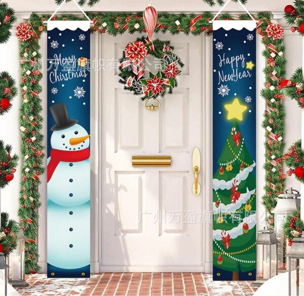 クリスマス 玄関飾り　タペストリー垂れ幕2枚セット　ウォールタペストリー壁飾り新品