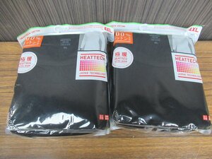 O.UNIQLO/ユニクロ ヒートテック コットンワッフル クルーネックT 九分袖 エクストラウォーム 極暖 4XL メンズ ブラック ２枚 セット 特大