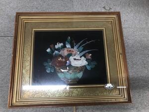 Y ２Ｆ★昭和レトロ★宝石画 貴石画ストーンアート 手工芸 美術品 石細工 花 絵画 額付 石の絵 インテリア パワーストーン 現状