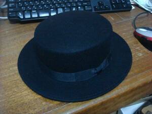 2402新品ウールWOOLフェルト ショート シルクハット カンカン帽子HATブラックBLACK黒