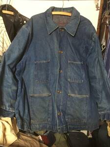 2402USAアメリカ買付け色落ちBIGビッグサイズ裏ブランケット デニムDENIMカバーオール ジャケットUSED古着オールドOLDビンテージ囚人ストア