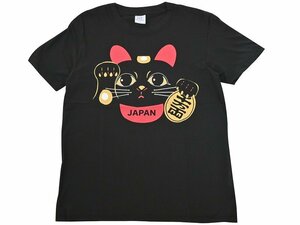 ■Tシャツ■半袖 綿 招き猫 ブラック 日本土産 tk-313-A Ｓサイズ 【おみやげ ギフト】