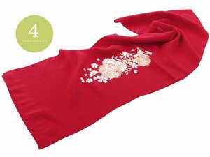 ■日本製 正絹■振袖用 帯揚げ 丹後ちりめん 刺繍入り さくら 桜 ah-196 (4深紅) 【成人式 結婚式】