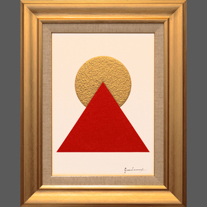 Art hand Auction ▲피라미드 파워 레드 후지▲간도 아츠시 신화 자필 유화 No. F4 유화 액자 태양 삼각형, 그림, 오일 페인팅, 종교화