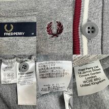 定価2.5万 美品 FRED PERRY フレッドペリー 鹿の子 カーディガン サイズM グレー ボルドー ホワイト 胸ロゴ刺繍 袖先薄ら汚れ有 A2140_画像10