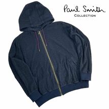 美品 Paul Smith COLLECTION ポールスミスコレクション パイル生地 ジップアップパーカー サイズL ネイビー 総柄 美シルエット 人気 A2145_画像1